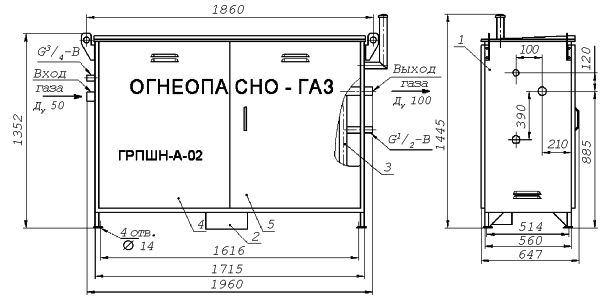 Газорегуляторный пункт шкафной с газовым обогревом ГРПШ-400/2, ГРПШН-А-02