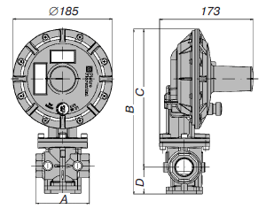 Габаритные присоединительные размеры регулятора газа прямого действия Рietro Fiorentini Dival 500