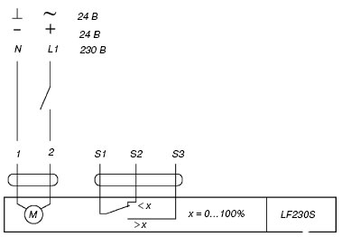 Схема электрических соединений для электропривода LF230S (Швейцария)