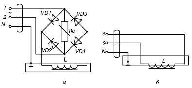 Электрическая схема подключения исполнений клапанов во взрывозащищенном исполнении для переменного и постоянного тока